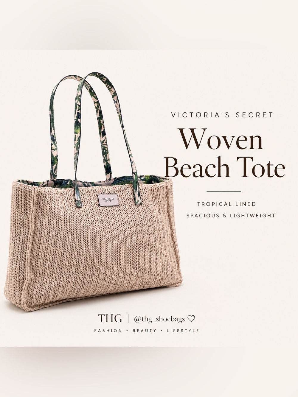 Victoria’s Secret Woven Beach Tote Tropical Lined Carryall Bag